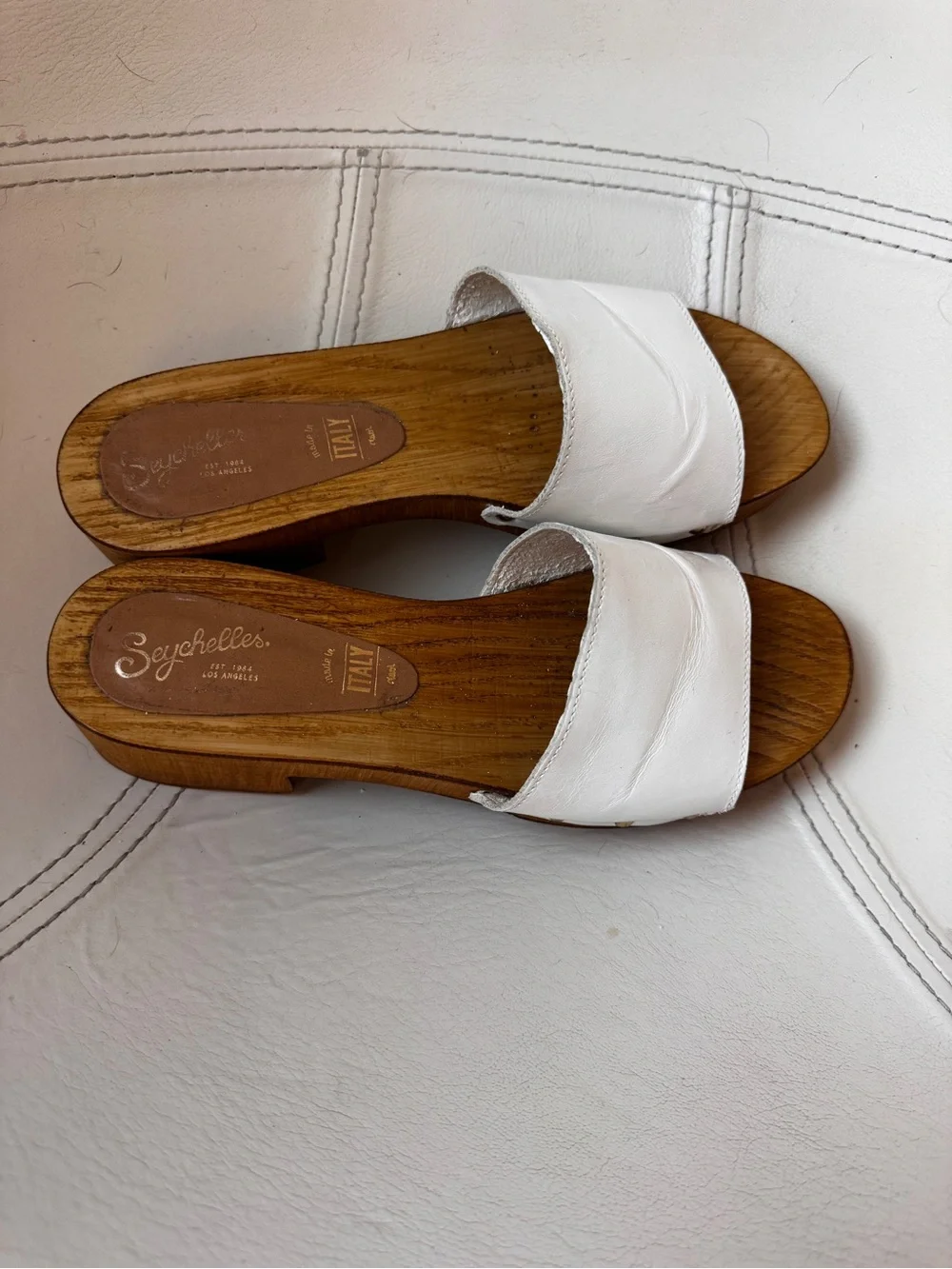 Seychelles Italian-Made White Leather Slide Sandals